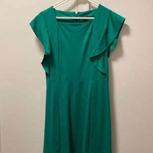Ann Taylor Dress with Ruffled Sleeves in Emerald Green